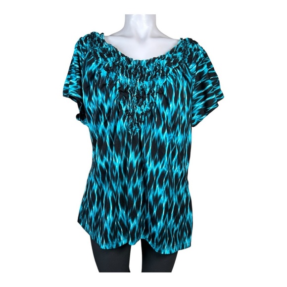 Worthington Petite Women’s Black Blue V Neck Blouse Size 2X Cap sleeve - Picture 1 of 14
